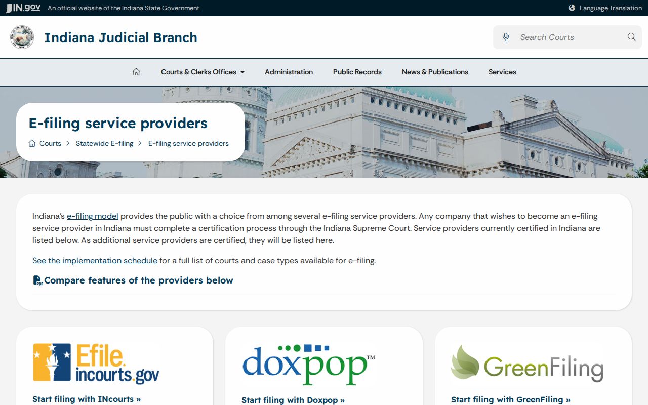 Certified Indiana e-filing provider list