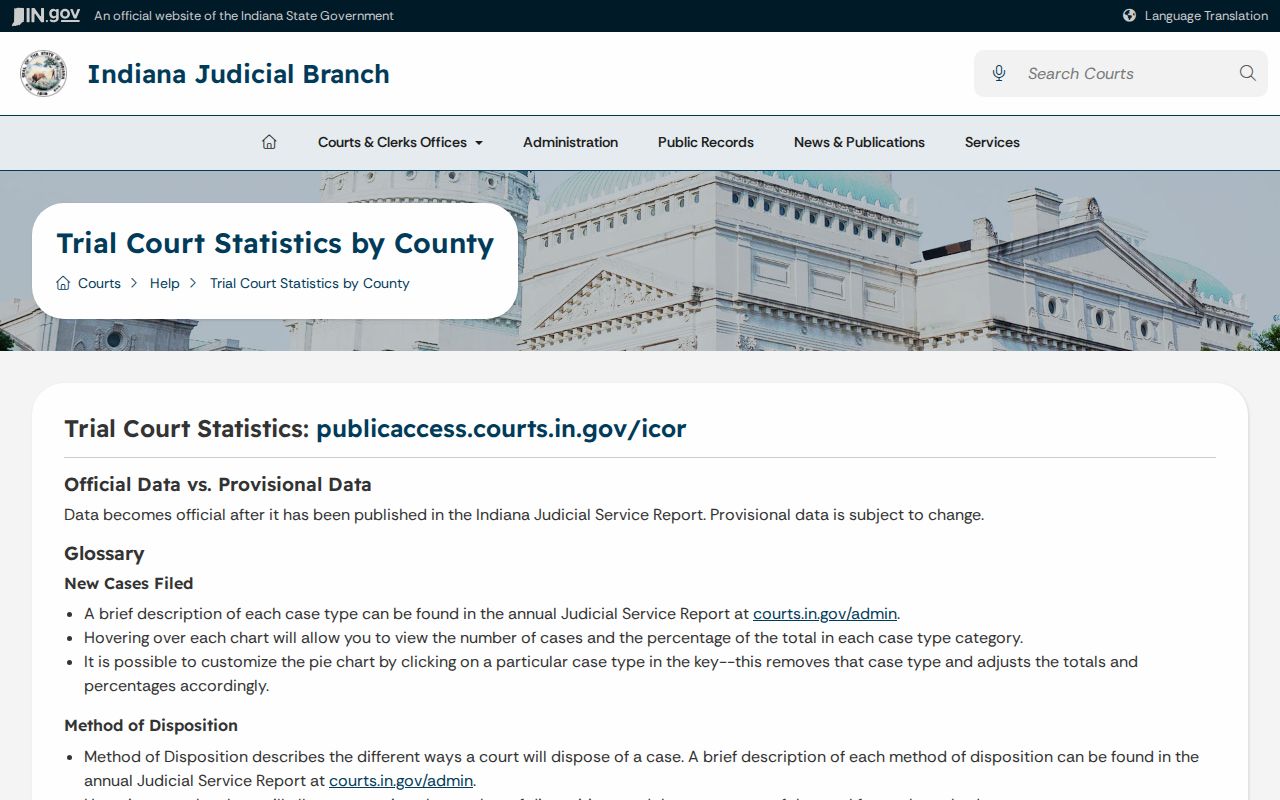 Indiana trial court statistics definitions