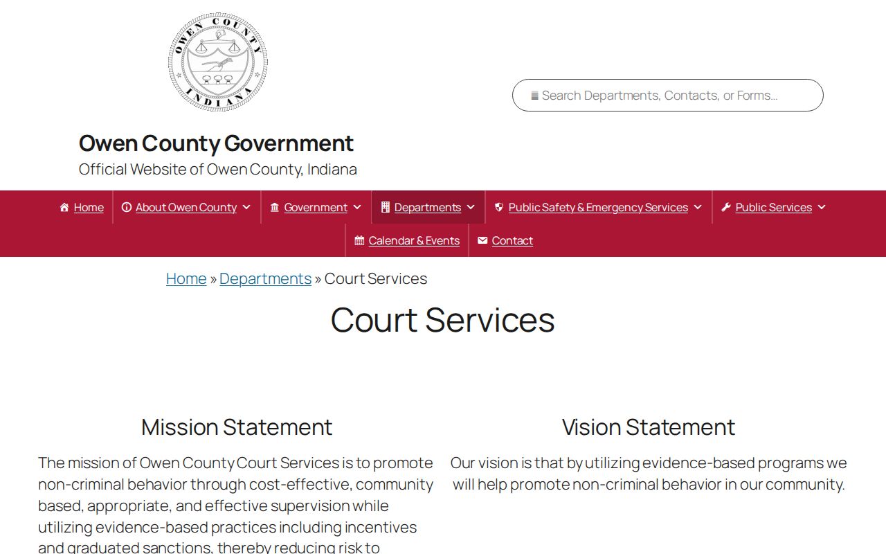 Owen County Court Services calendar and programs
