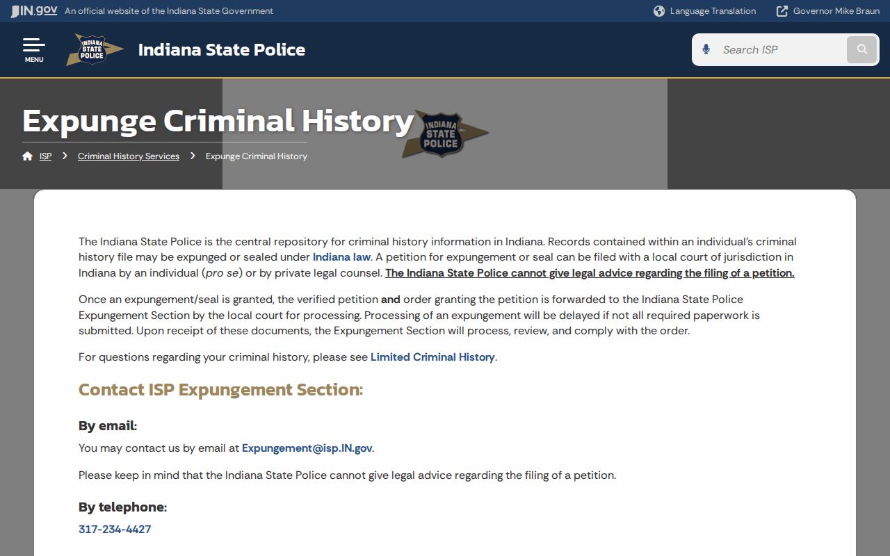 Indiana State Police expungement guidance