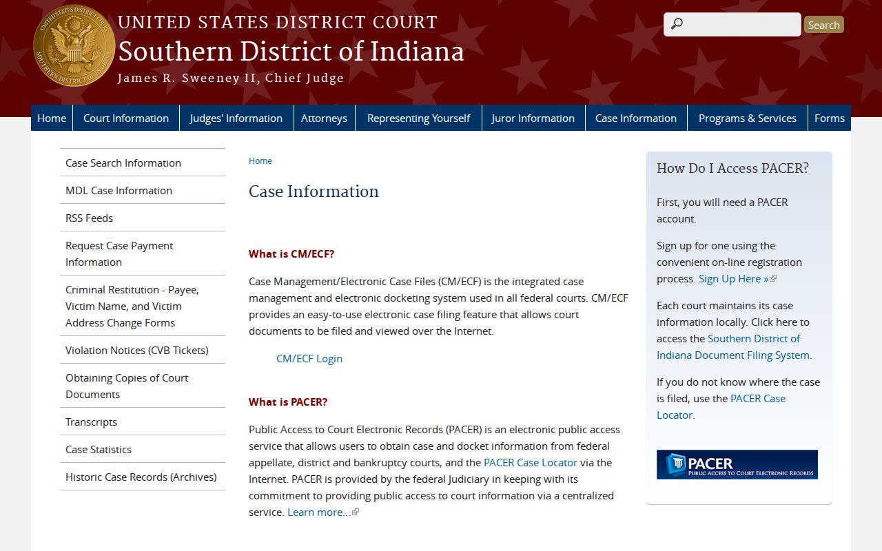 Southern District of Indiana federal case information for Gosport-related matters