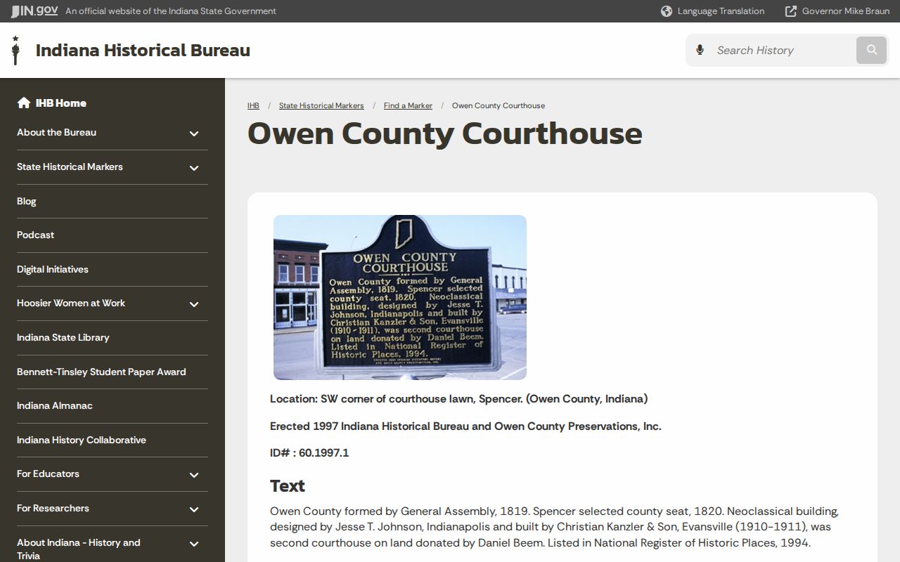 Owen County court docket courthouse history source