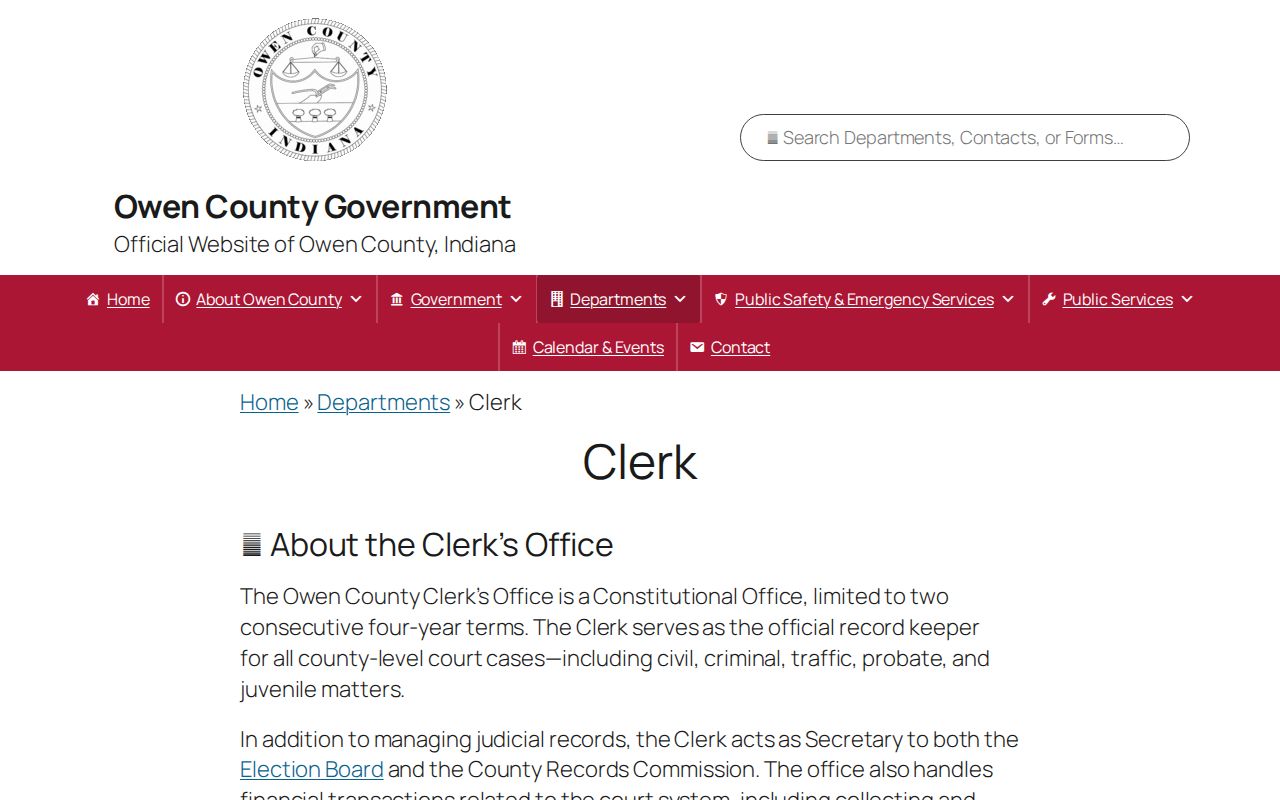 Owen County court docket Clerk office information