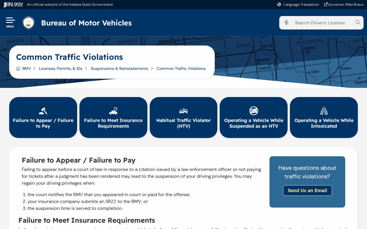 Indiana BMV guidance on missed Owen County traffic cases