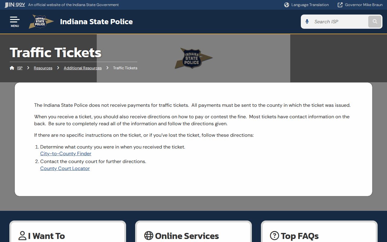 Indiana State Police guidance for Owen County traffic tickets